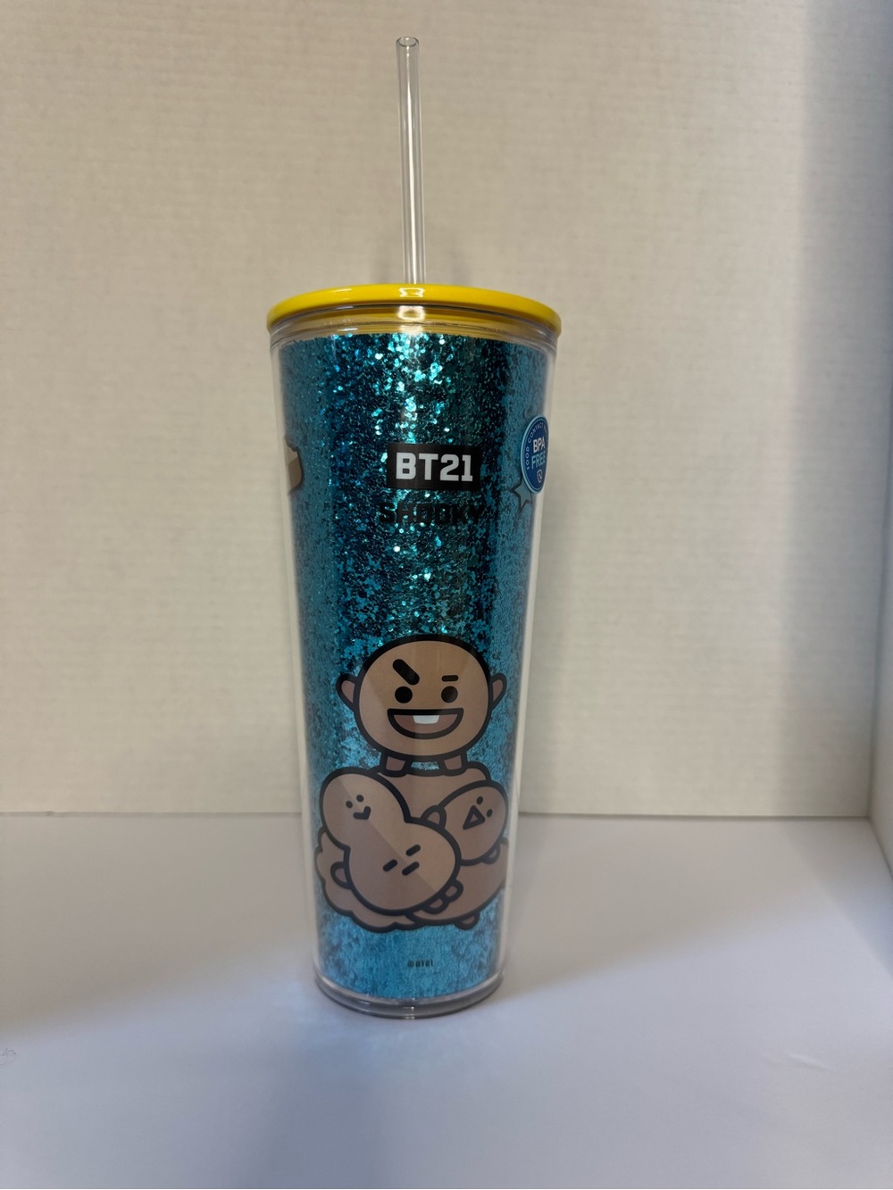 BT21 Shooky Blue Glitter Tumbler with Straw